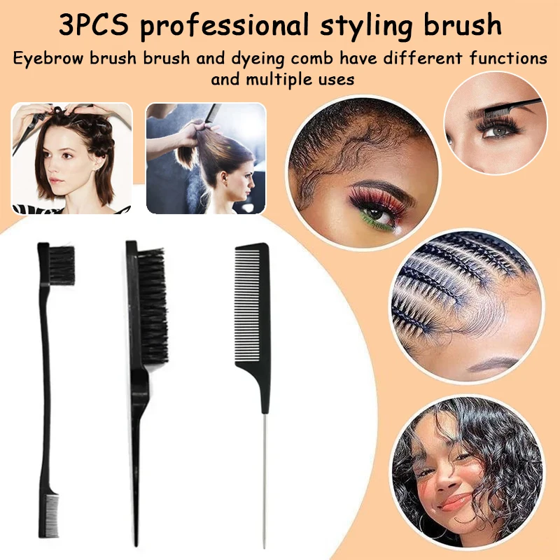 

3pcs styling comb set with triple tear hair brush mouse tail comb edge brush salon hair styling tool Special for real hair wigs