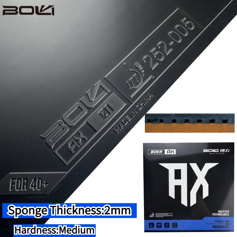 BOLI RX Table Tennis Rubber Pimple in with 2mm High Density Sponge Medium Hardness Semi-tacky Semi-slippery Ping Pong Rubber