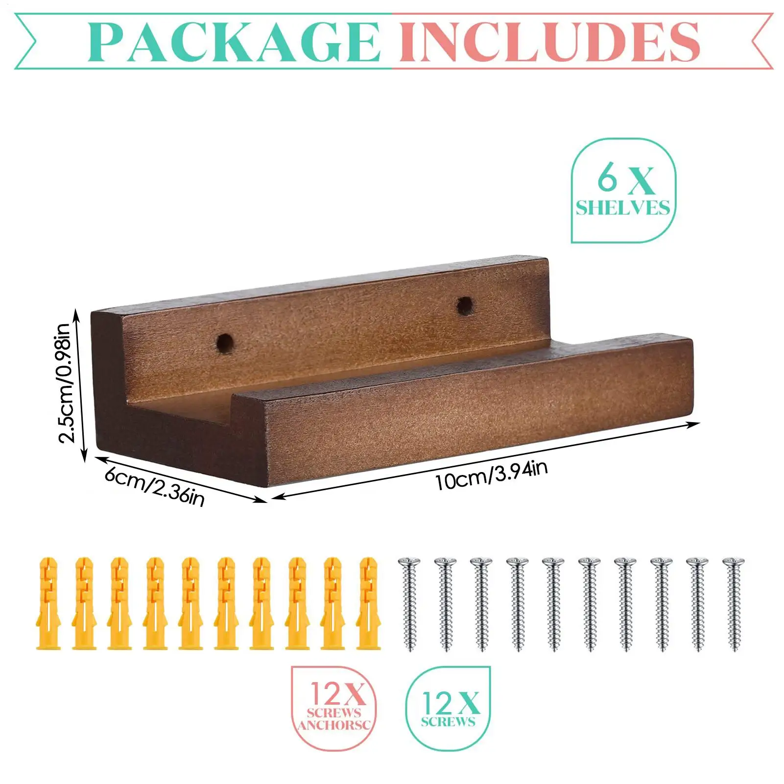 Wooden Vinyl Record Wall Shelf 6 Pcs/set Wall Mounted CDs Display Rack Floating Record Storage Holder For Albums Books - view 6