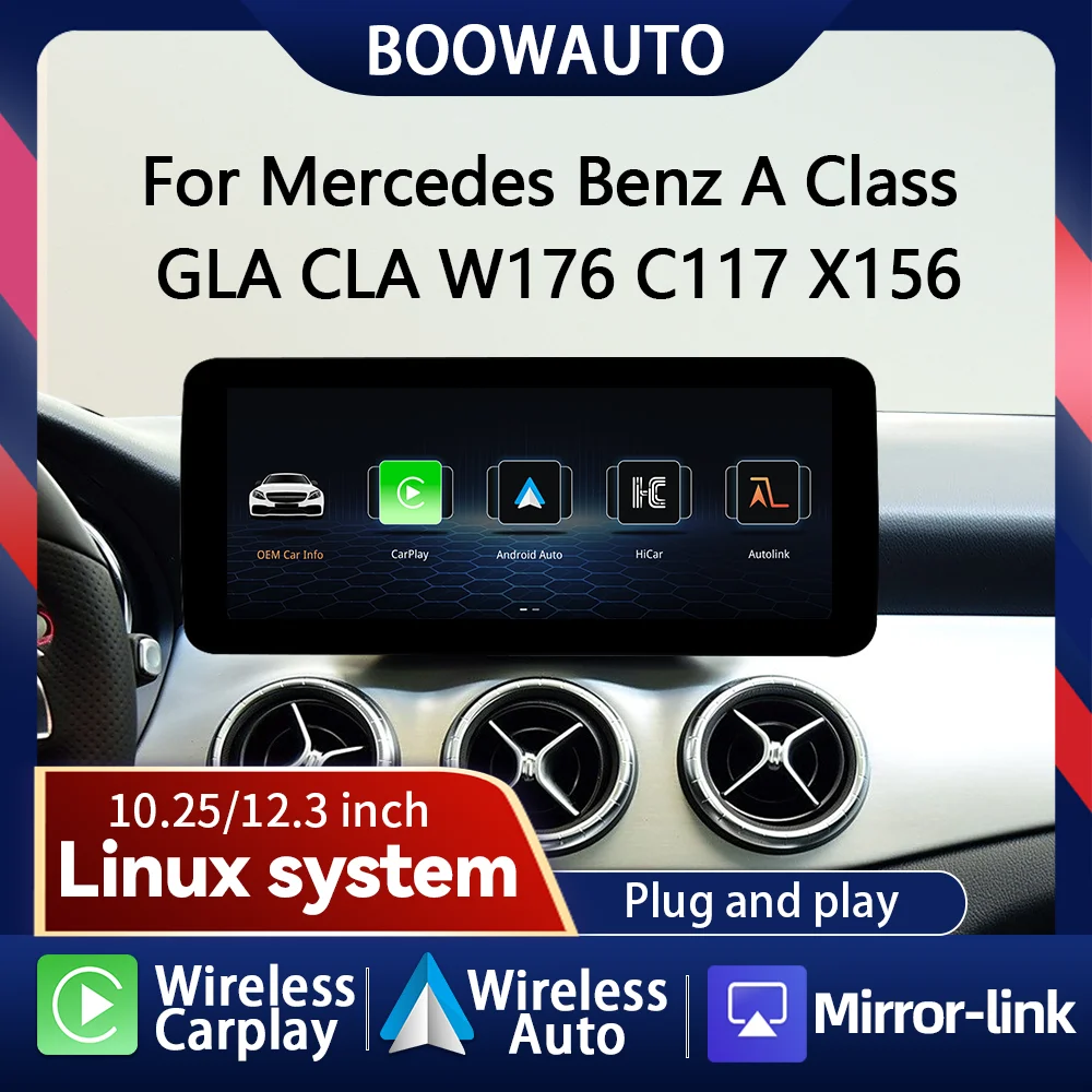 Linux System Wireless Carplay Android Auto Radio For Mercedes Benz A CLA GLA W176 C117 X156 2012-2018 Car Multimedia Player BT