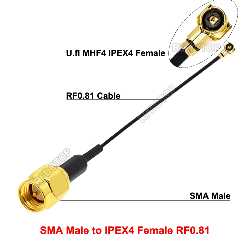 2PCS SMA Male Plug to u.FL/MHF4/IPEX-4 Female Connector RF0.81 RF Jumper Pigtail for Router Radio WiFi Antenna IPEX4-K to SMA-J