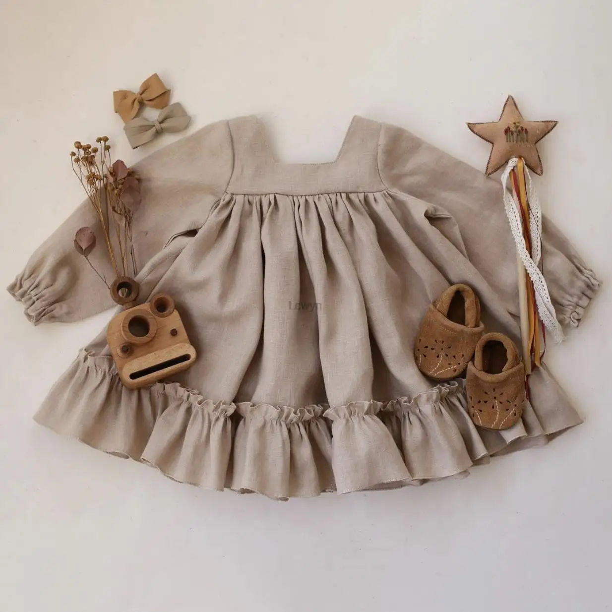 Spring Baby Girls Outfit Newborn Toddler Child Clothes Set Dresses Ruffle Long Sleeve Cotton Linen Infant Romper Bodysuit 6-36M