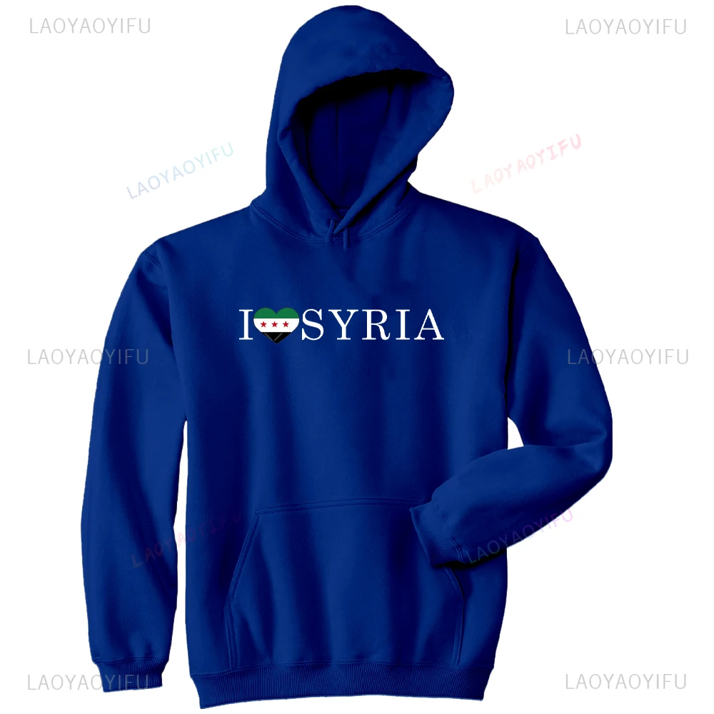 I Love Syria Woman Hoodie Syrian Flag of Love Printed Pullover Autumn and Winter Classic Drop Shoulder Long Sleeve Warm Hoody