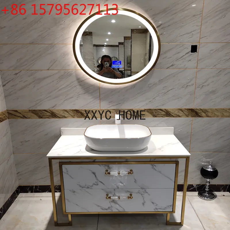 

Шкаф для ванной комнаты из нержавеющей стали, комбинированная каменная плита, умывальник для ванной комнаты, водонепроницаемый умный стол, напольный шкаф для умывальника