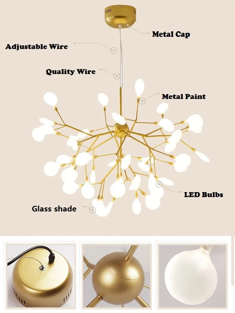 Modern Firefly LED Chandelier For Living Room Bedroom Kitchen Pendant Lamp Decorative Gold Firefly Design Ceiling Hanging Lights