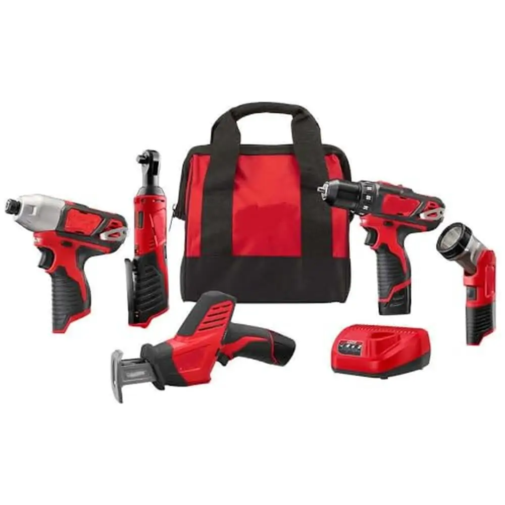 

M12 Compact 5-Tool Combo Kit Power Tool Set Cordless Lithium-Ion 35ft. lbs. Torque Tech LED Bag Charger 1.5Ah Milwaukee 2498-25