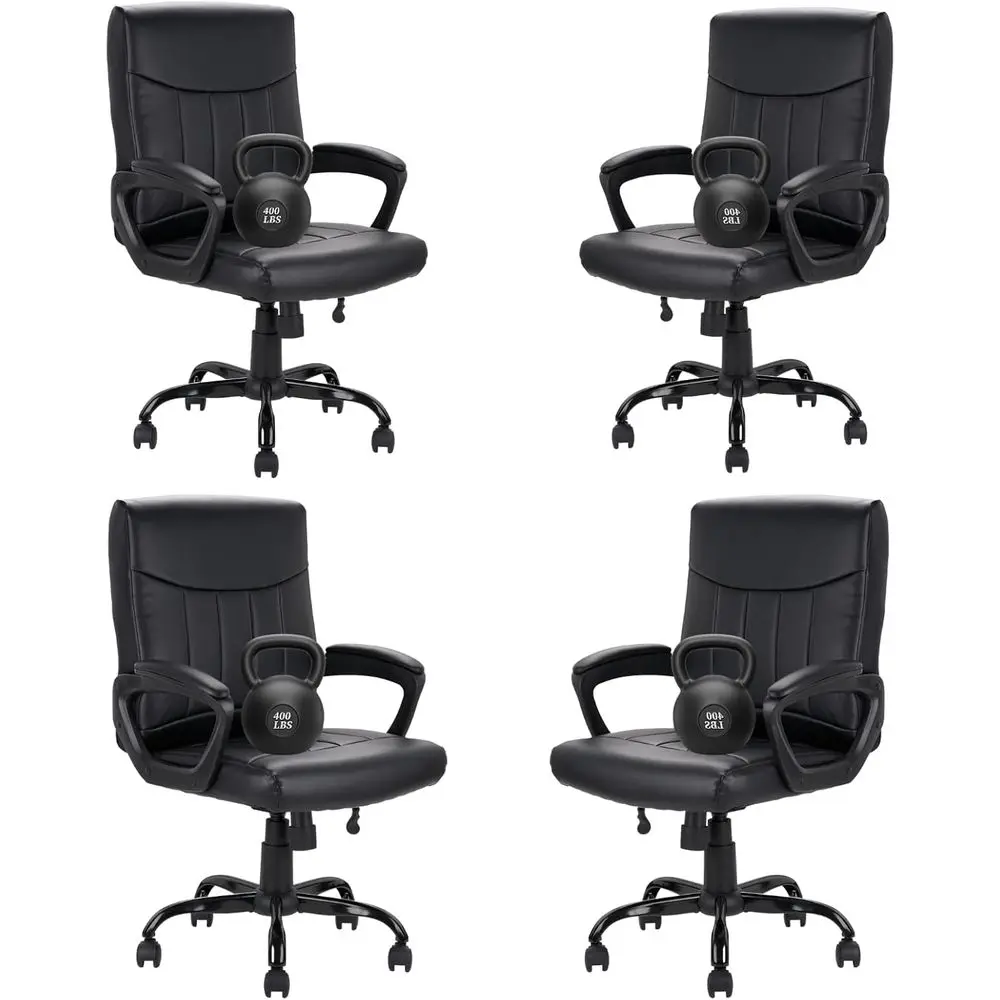 

Mid Back Leather Office Executive Chair with Lumbar Support and Padded Armrestes Swivel Adjustable Ergonomic Design for Home Com