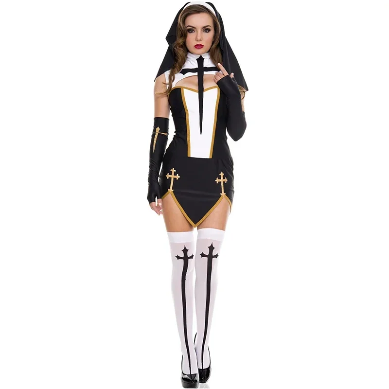

Womens Sexy Nun Cross Lingerie Halloween Women Nun Costume Priest Cross Toga Christian Believer Fancy Dress Costumes