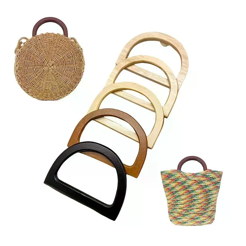 1Pcs Wood Half Circle D-shaped Bag Handle Crochet Knit Bag Handles Replacement DIY Handbags Purse Luggage Handcrafted Handle