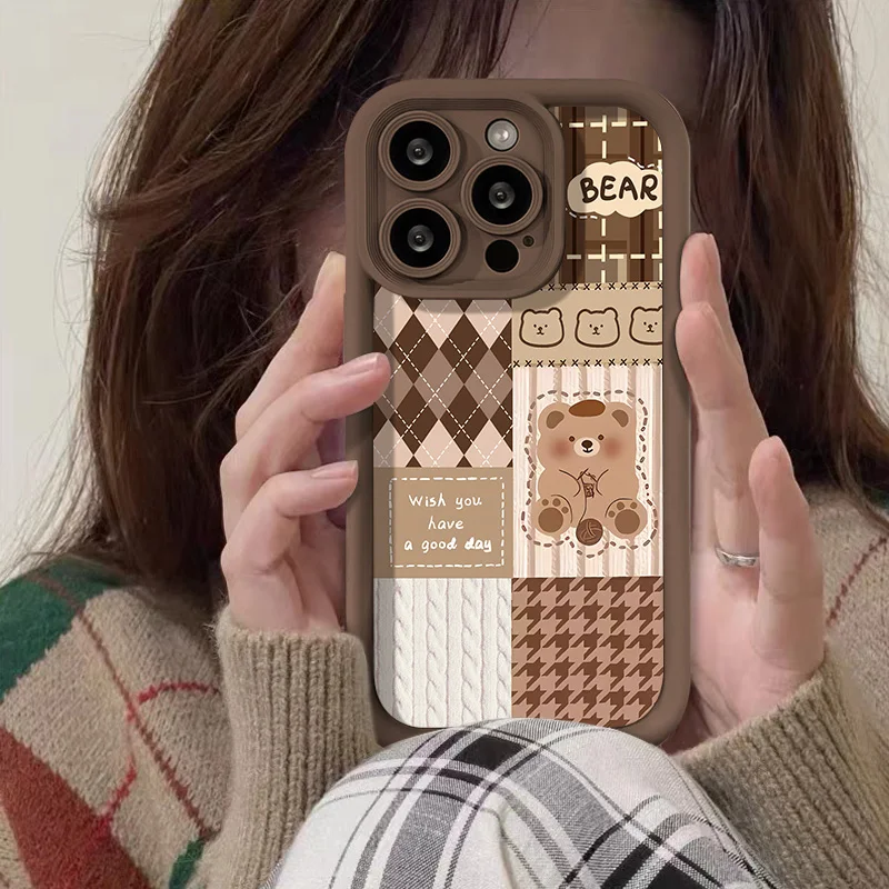 Retro Cute Bear Phone Case For Samsung A54 5G A53 A34 A52 A52S A32 A13 A14 A50 A23 A51 A12 A25 A24 A21S A30 A03 Silicone Cover