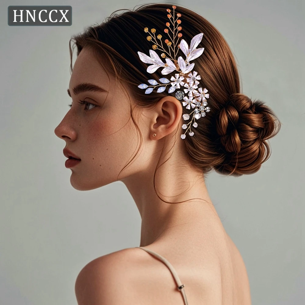 HNCCX Bridal Golden Hair Comb Headdress Alloy Leaf Wedding Side Comb Woman Crystal Hair Clip Alloy Flower Hair Accessories CP310