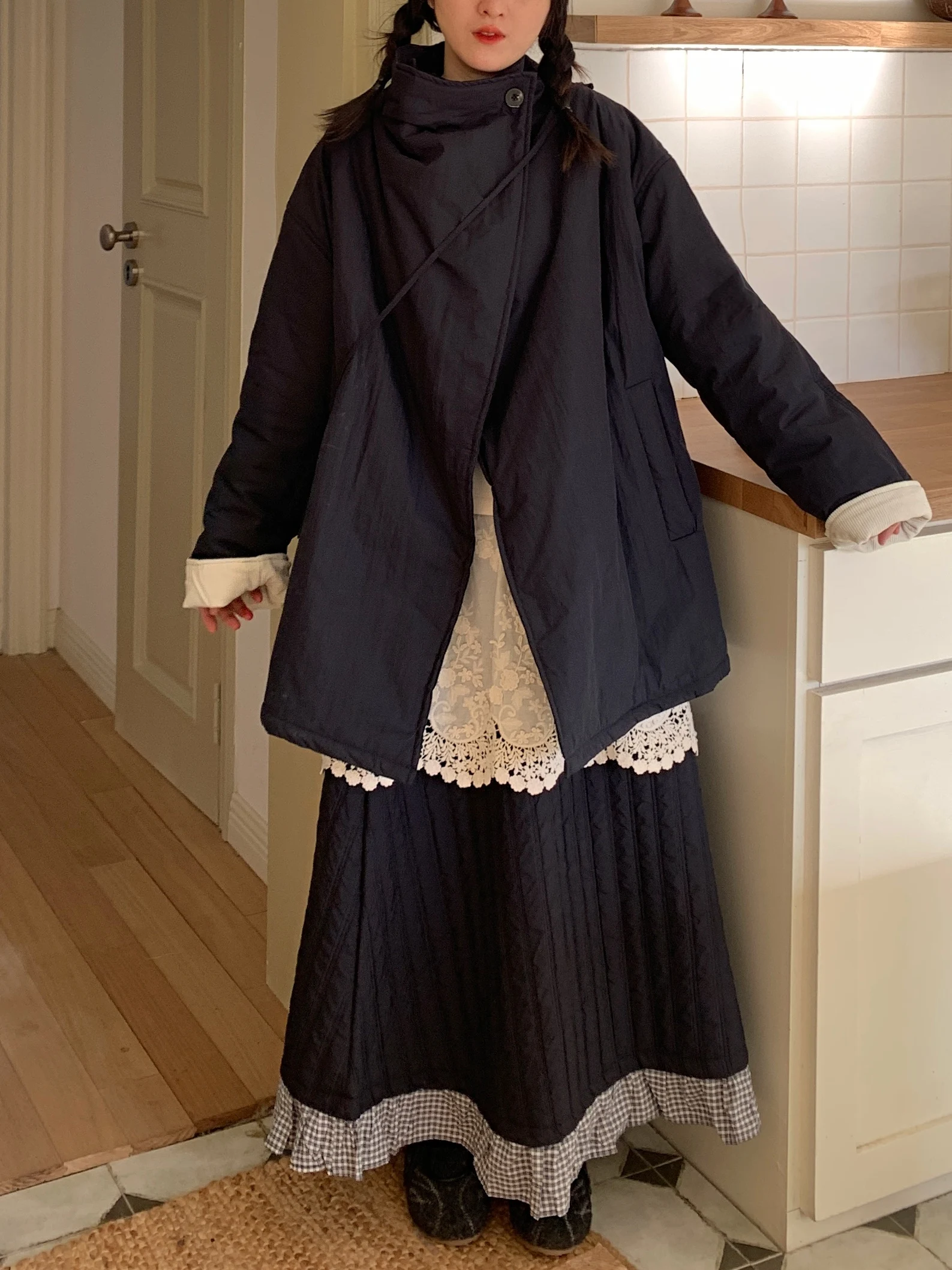 

JOENG Retro Japanese Sle Cotton Jaet with Stand Collar And Single Button Warm And Slimming Loose Fit Women's Top