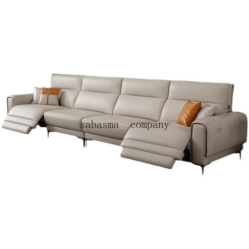 Leather sofa electric function sofa living room modern light luxury head layer cowhide straight row three-person SOFA