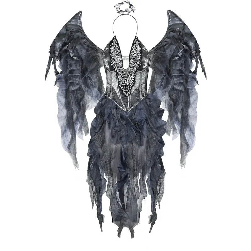 

RT01 Easter Purim Halloween Dark Fallen Angel Costume Dress with Headband Wings Set Performance Costume Cosplay Props Women &Gf1
