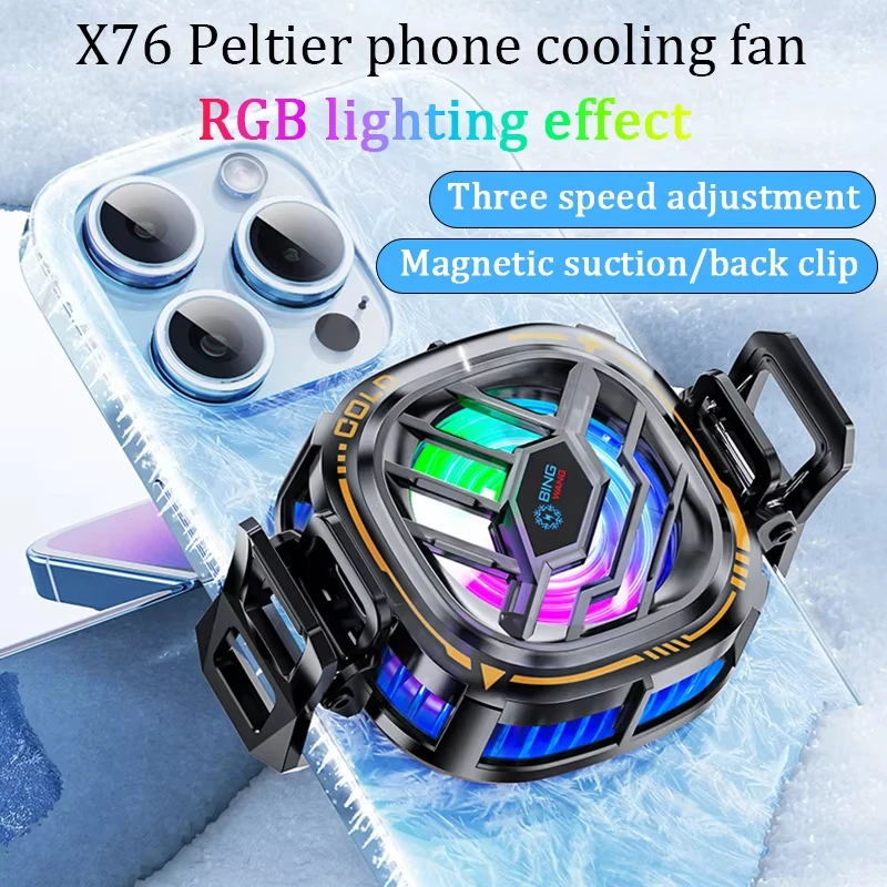 

2-in-1 Magnetic Semiconductor Radiator Cooling Fan Three-Speed RGB Mobile Phone Game Cooling For iPhone Samsung Huawei