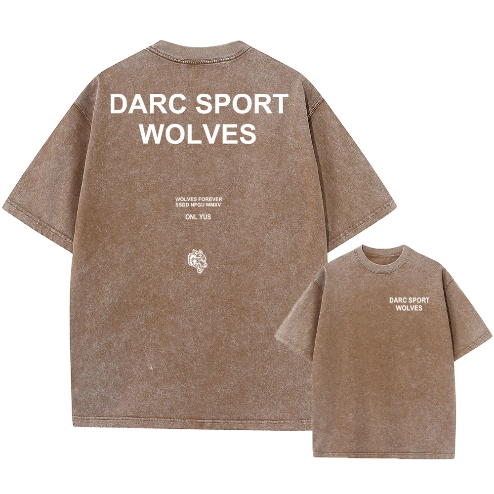 Darc الذئاب الرياضة خمر غسلها تي شيرت رياضة كمال الاجسام المتضخم الرجال الملابس الصيف اللياقة البدنية المحملة تجريب Darc الرياضة تي شيرت