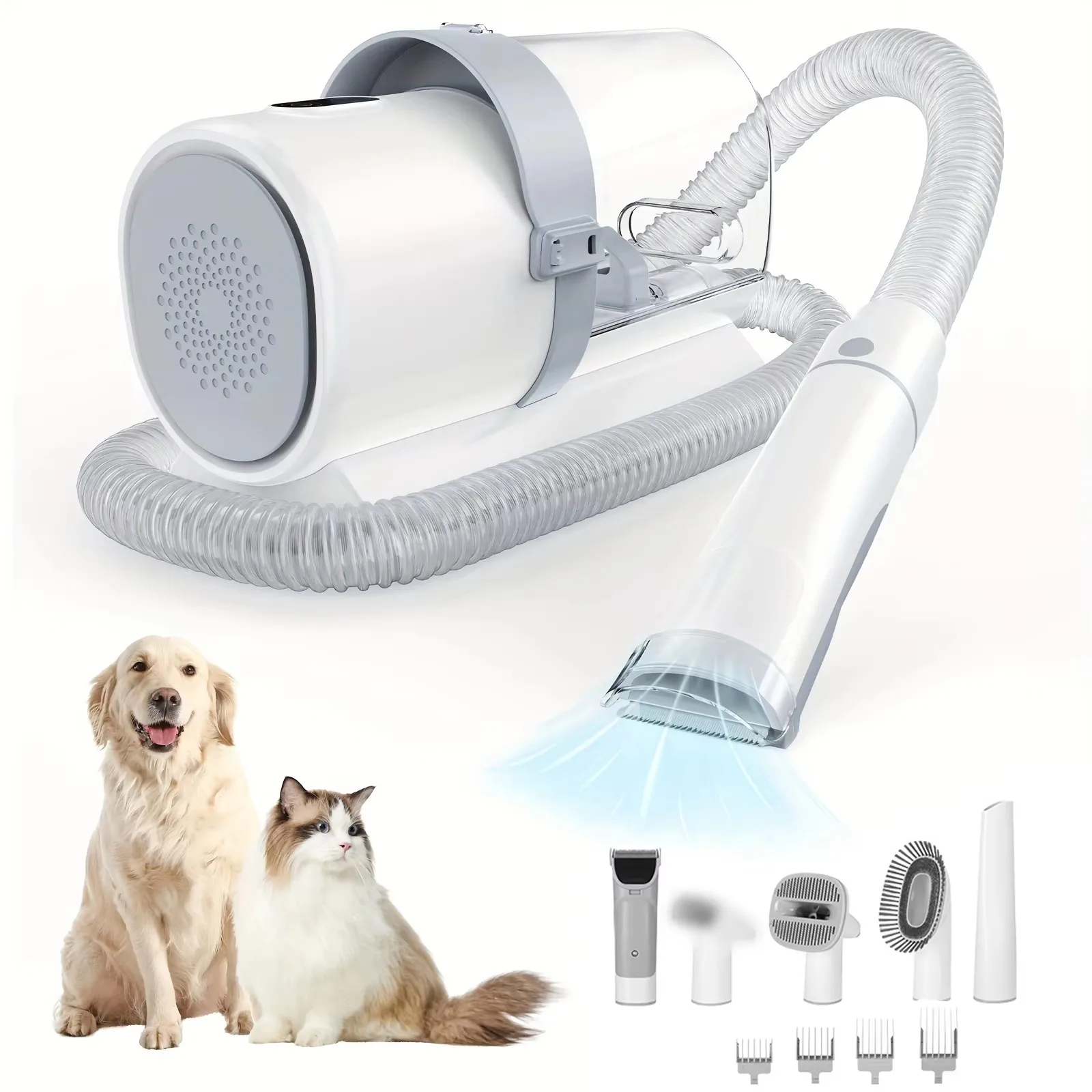 

5-in-1 Dog Grooming Vacuum Kit Strong Pet Hair Removal Professional Clippers 6 Guide Combs Pet Grooming Tools for Dogs Cats