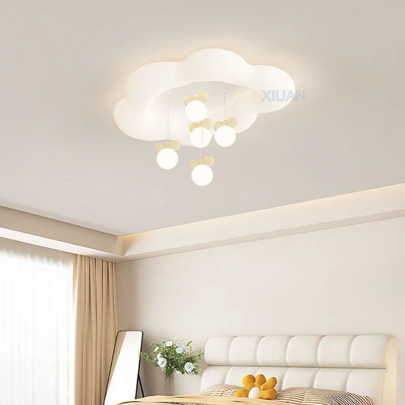 Creative White Cloud Bedroom Chandelier Lamps Star Moon PE Sconces Hanging Ball Kids Room Ceiling Suspension Light Girl Boy Baby