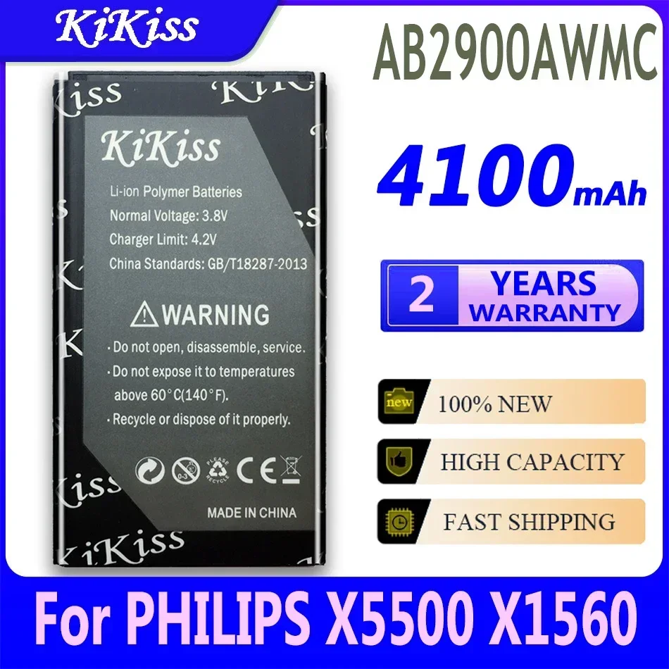 KiKiss AB2900AWMC For PHILIPS Xenium X5500 X1560 CTX5500 CTX1560 Mobile Phone Replacement Battery 4100mAh Batteria + Tracking