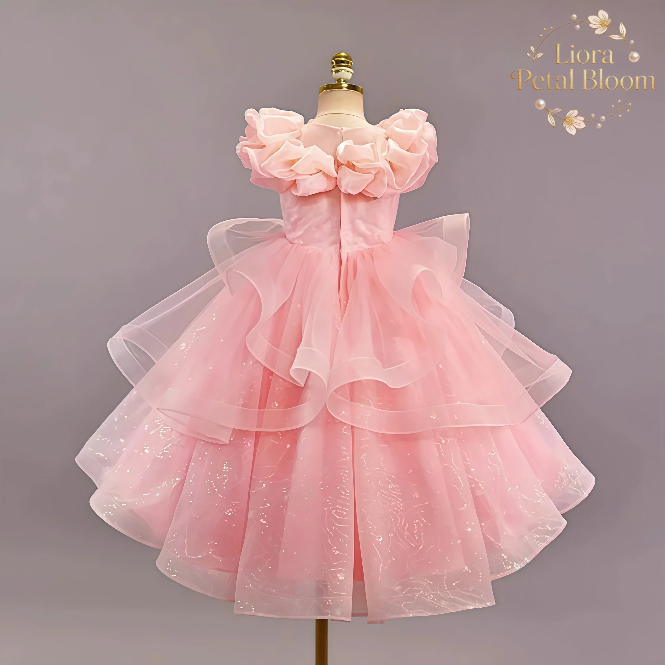 Abito da Principessa Rosa per Bambine, Vestito Lungo Formale, Abito da Damigella, Outfit per Fotografia, Abito in Tulle per Bambine