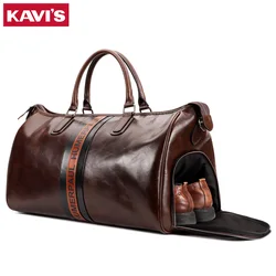 KAVIS High-end Travel Duffel Real Bag For Men Trend Real Leather Large Capacity Crazy Horse Sports Shoulder Messenger