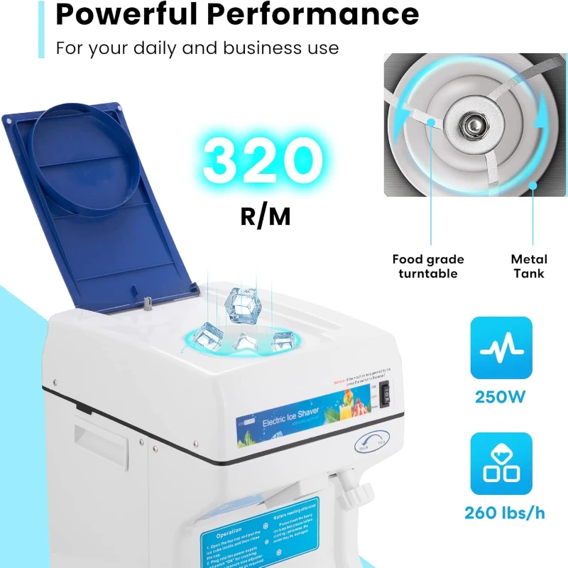 Электрическая дробилка льда, бритва, машина для изготовления снежных конусов, 265 фунтов/ч, для домашнего и коммерческого использования, синяя