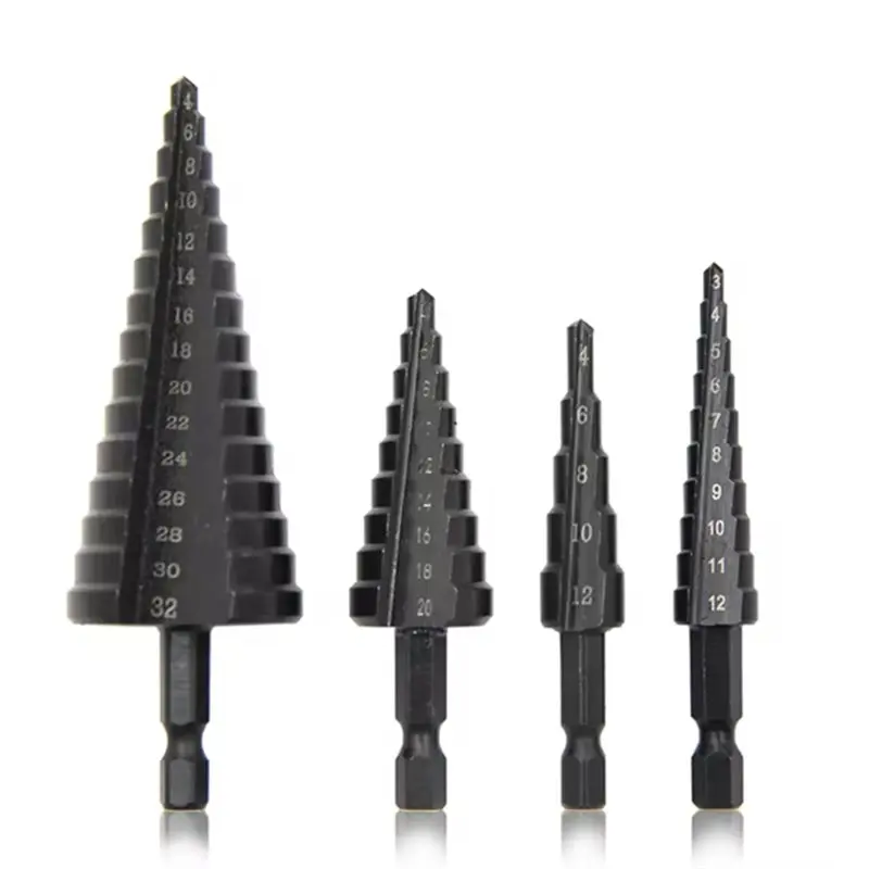 

AT63-ступенчатое сверло с шестигранным хвостовиком и прямой канавкой черного цвета, 4–12 мм, 4–20 мм, 4–32 мм, 3–12 мм, инструмент для развертывания сверл