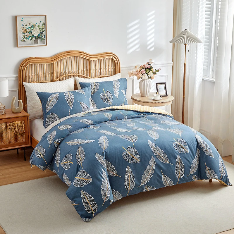 Leaves Printed Duvet Cover Set 2/3 Pieces Full King Farmhouse Botanical Bedding Set for Girls Teen Plant Leaf Quilt Cover Set