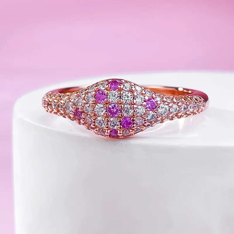 Live New S925 Sterling Silver Red Corundum Pink Diamond Ring for Girls Spring/Summer New Exquisite Fashion Versatile