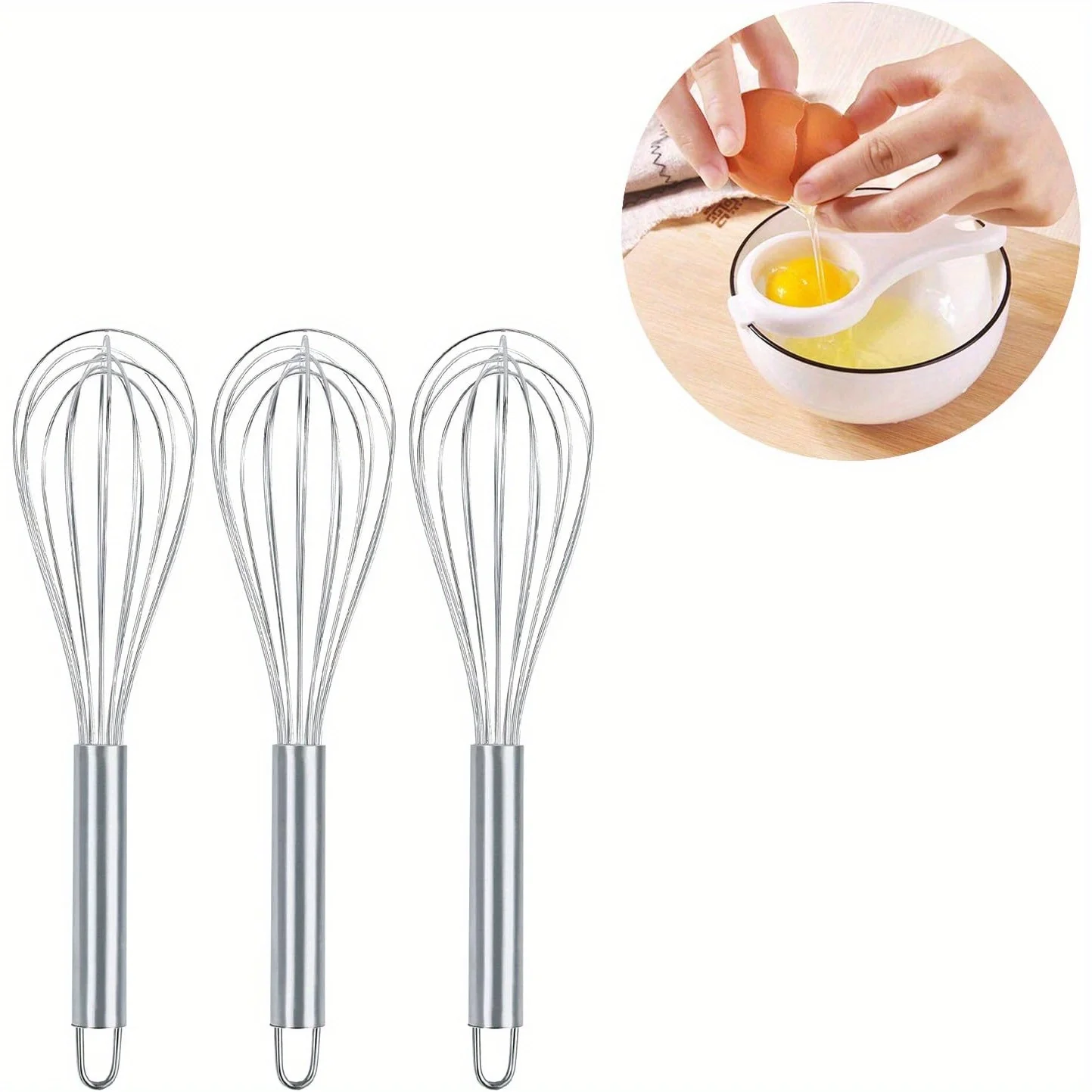 Wire Whisks for Household Purposes Pack of 3 Stainless Steel Handheld Egg Whisk 10-Inch