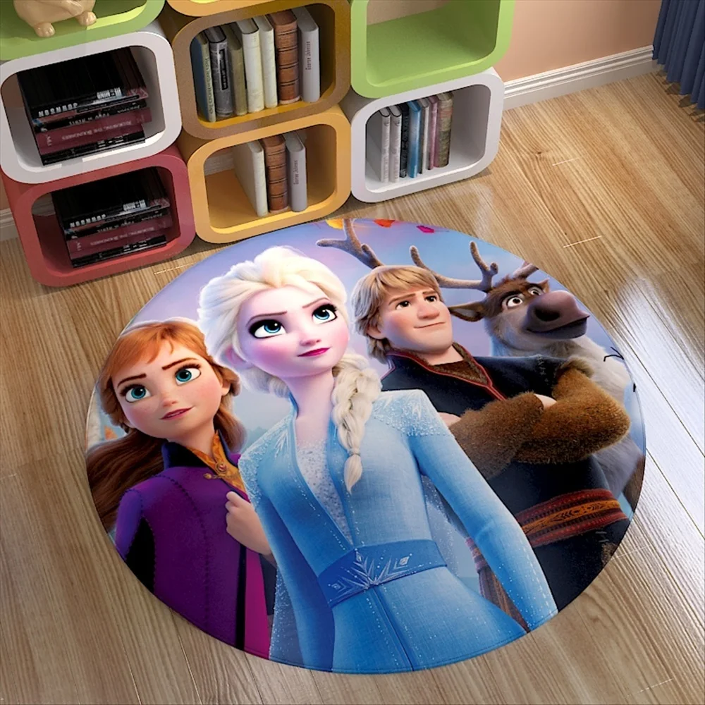 Disney Frozen Princess Elsa Anna Girl Rug Round Carpet 120cm Crawling Game Non-slip Floor Mat for Kids Bedroom Living Room Decor