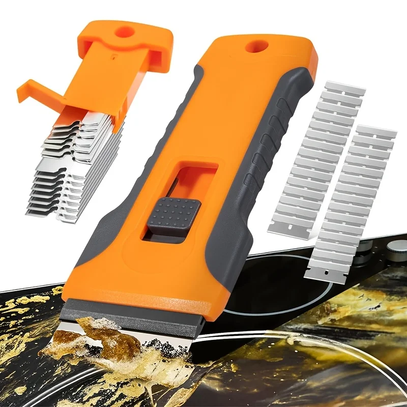 

Retractable Window Glass Scraper with 5 Replacement Blades Stain Cleaner for Glue Paint Stickers Labels