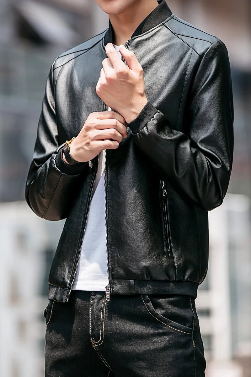 

Мужская приталенная куртка из искусственной кожи, повседневное пальто-бомбер, легкая уличная верхняя одежда с карманами на молнии на весну и осень