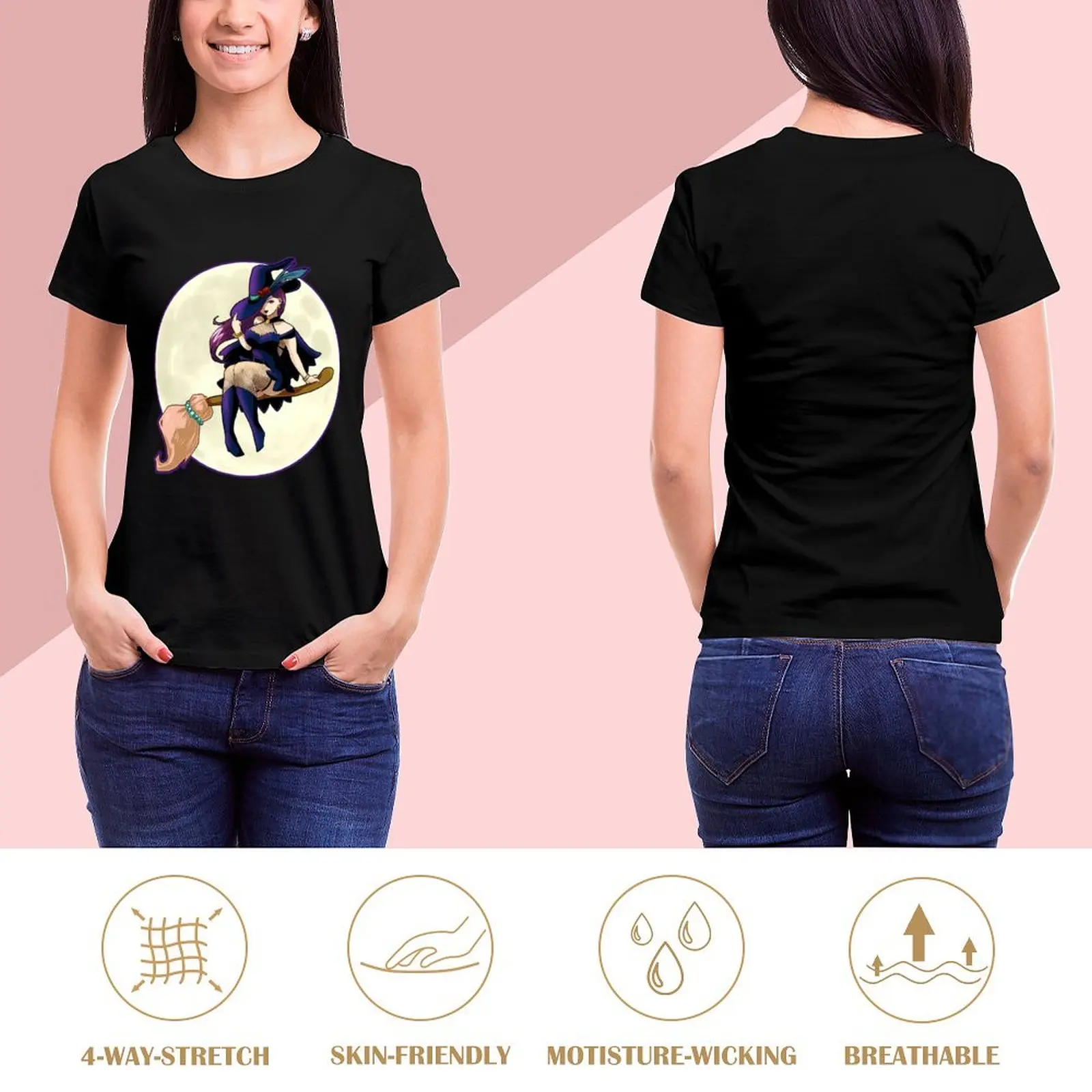 Sexy Anime Witch T-shirt vintage clothes graphics cat shirts for Women