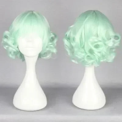 Short Light greenCurly Wavy Cosplay Party Full Hair Wig