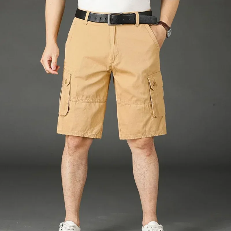 Männliche Bermuda kurze Hosen Knopf Khaki solide Herren Cargo Shorts Streetwear breite Vintage Baggy Harajuku lose 2024 Mode Baumwolle