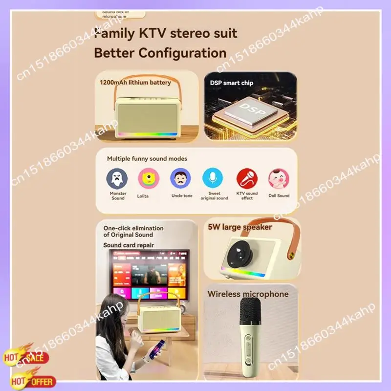 

Караоке-машина CLCU для детей и взрослых, мини-портативный Bluetooth-динамик для караоке с беспроводным микрофоном, светодиодная подсветка для банкета