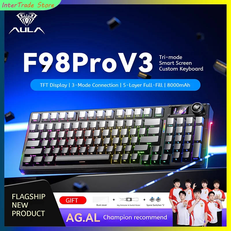 

AULA F98Pro V3 Mechanical Keyboard Wireless 98 Percent Layout Tri Mode Hot Swap Bluetooth RGB TFT Screen Gaming