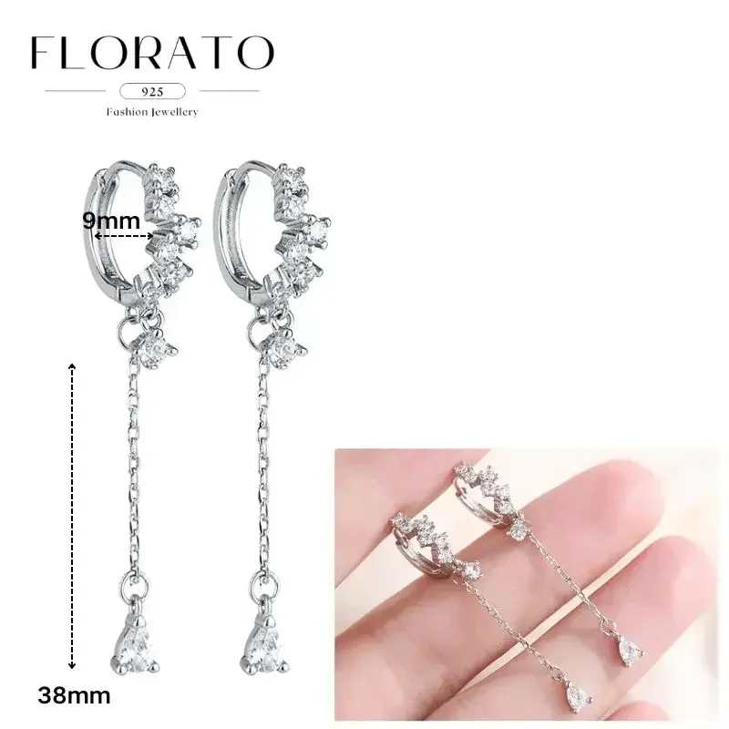 FLORATO 925 Sterling Silber Ohrringe mit Kettenquasten-Anhänger, Zirkon-Silberohrringe für Damen, Trendiger Luxus-Hochzeitsschmuck