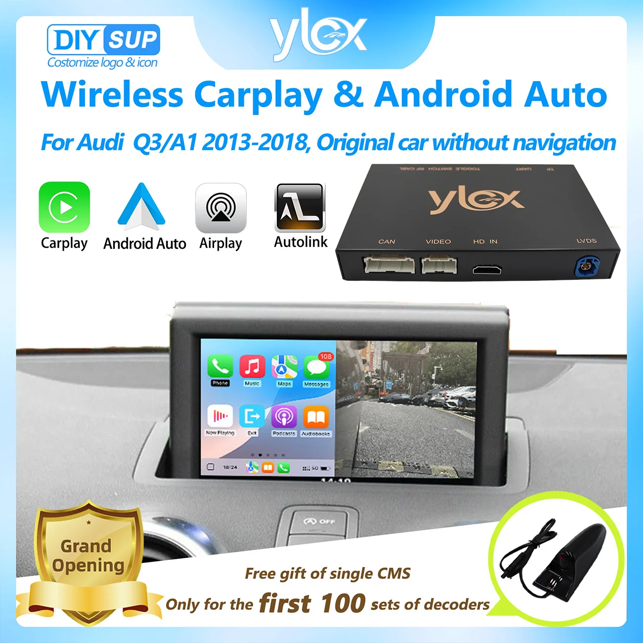 Wireless CarPlay Interface for Audi Q3 A1 2013-2018 RMC System with AirPlay Mirror Link Car Play Function Android Auto CMS