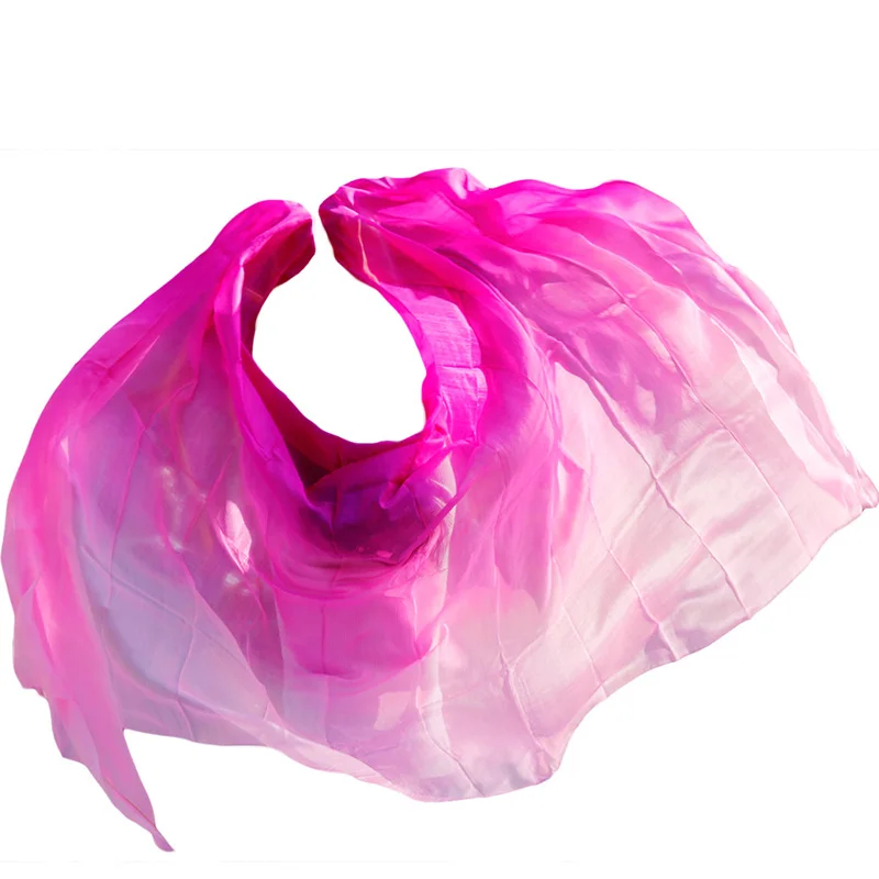 Velo de Danza del Vientre 100% Seda, Chal de Danza del Vientre, Bufanda Degradado Rosa+Rosa Claro+Rosa Claro, Velos de Seda para Danza del Vientre Teñidos a Mano 250*114 cm