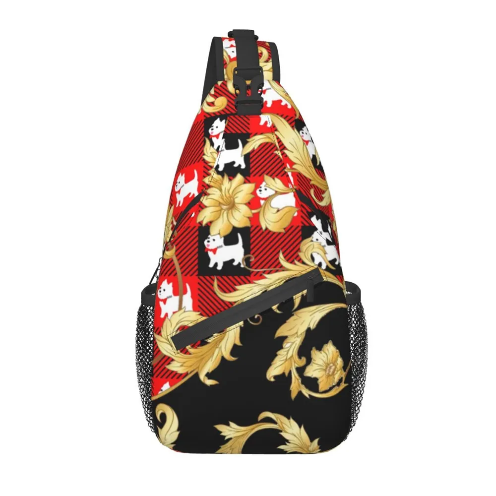 

Noisydesigns Red Westie Prints Women Messenger Bag Retro Luxury Floral College Couple Shoulder Chest Bag Men 's Pack Crossbody