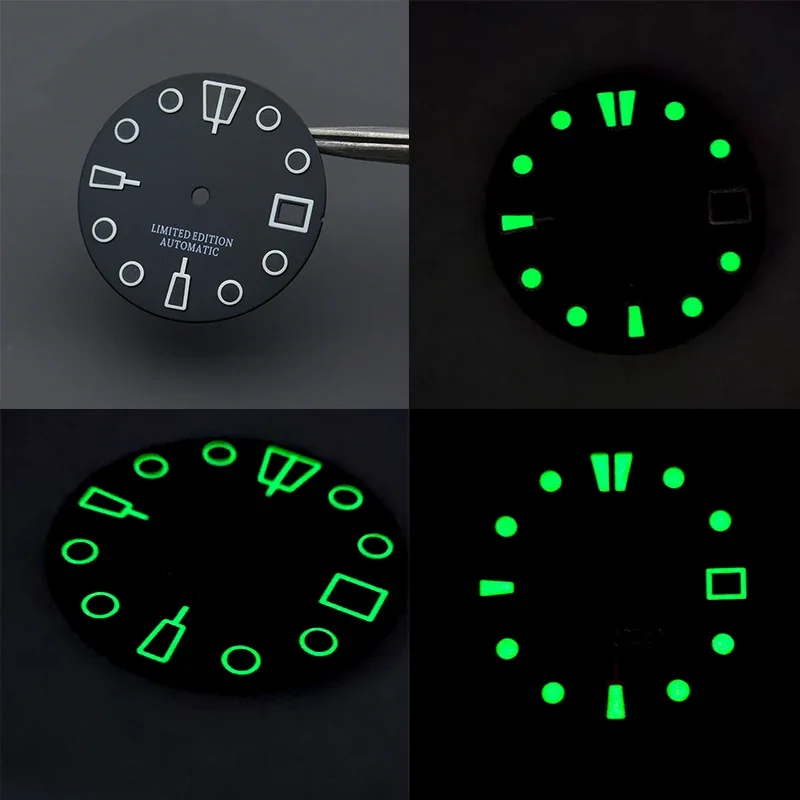 28.5mm Black Watch Dial With Super C3 Green Luminous Fit SKX007 SKX009 6105 SRPD Tuna Monster Turtle Watch For NH35 NH36 Movemen