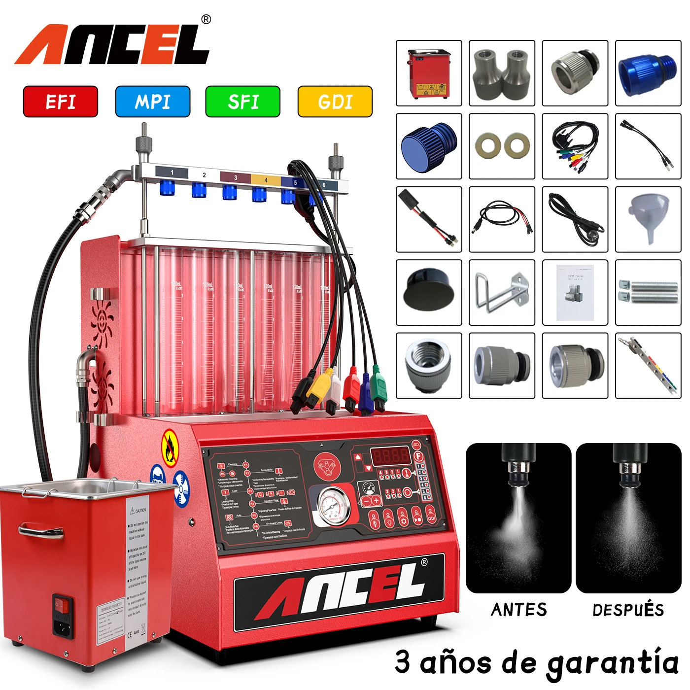 

Ancel AJ600 GDI 6-Cylinders Fuel Injector Cleaner EFI MPI SFI Resistance Test Ultrasonic Cleaning Gasoline Auto Tool