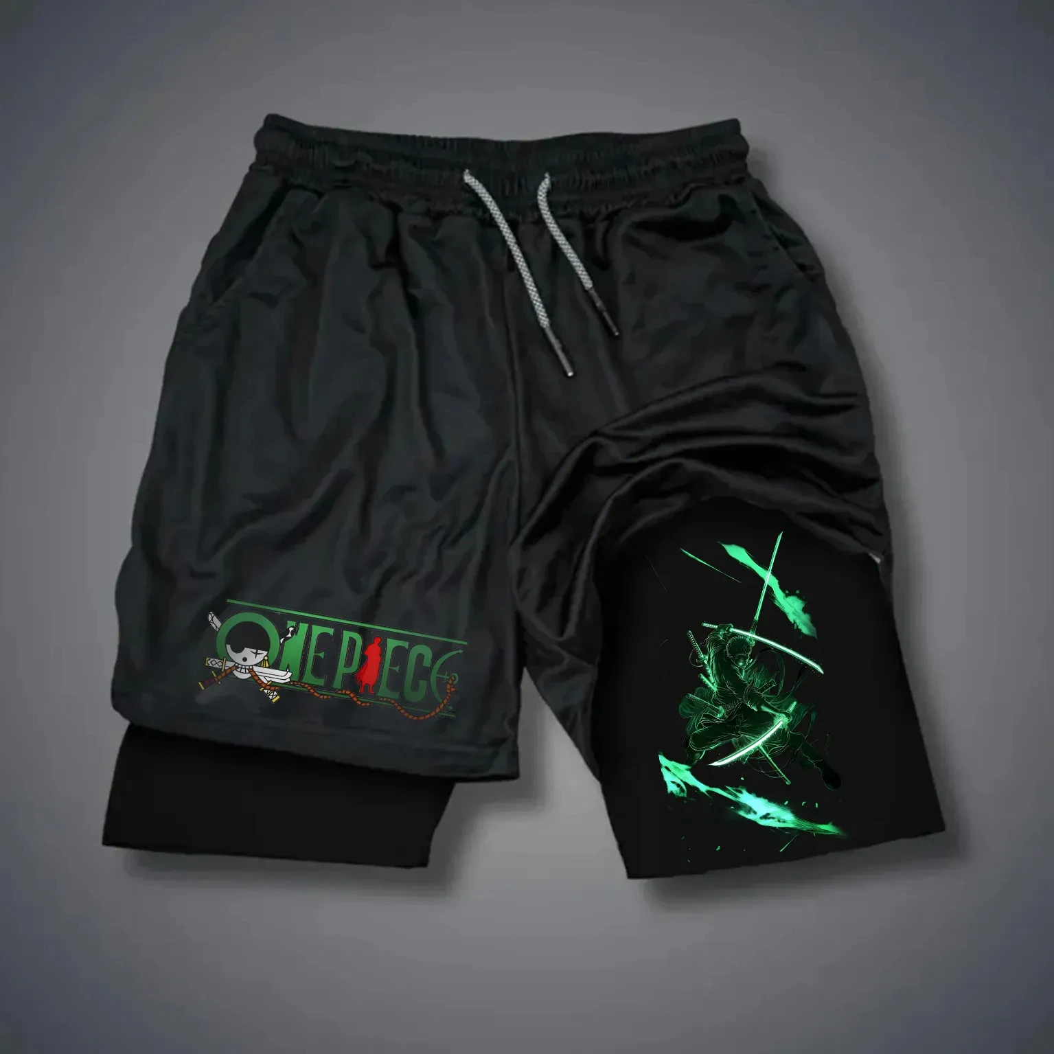 

Summer Japanese ONE PIECE Anime Peripheral Printing Sports Breathable Double-layer Shorts Men's Five-point Pants