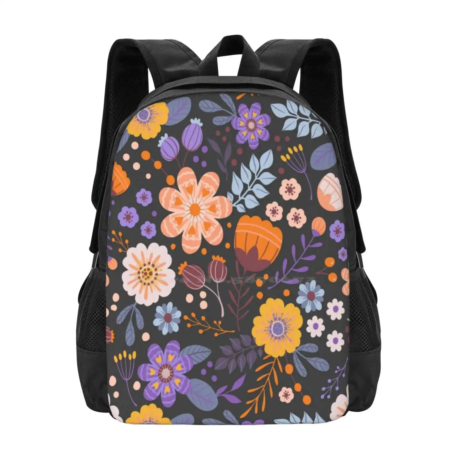 

Floral Charm Hot Sale Schoolbag Backpack Fashion Bags Floral Surface Pattern Navy Blue Yellow Secret Garden Flourishes Flowers