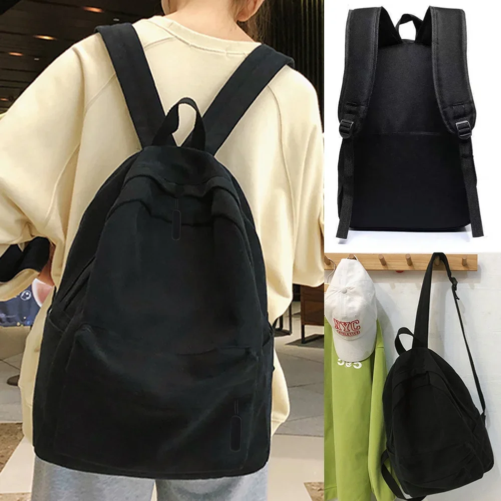 Mochila negra de gran capacidad, bolsa de viaje sencilla y ligera, mochilas escolares para estudiantes, mochila con cremallera para estudiantes,