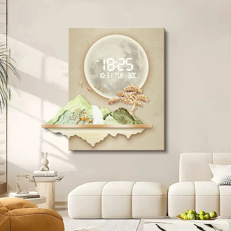 Large Size Abstract Artwork Digital Disply Wall Clock, Luxurious Quartz Clock for Home Decor,living Room,bed Room Décor