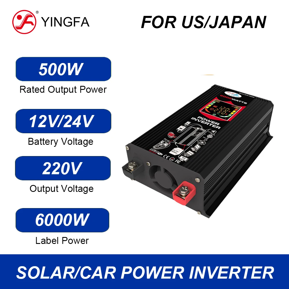 YINGFA 500W Solar Power Inverters Modified Sine Wave DC 12V to AC 220V/110V USB Car Inverter LCD Display Transformer Converter