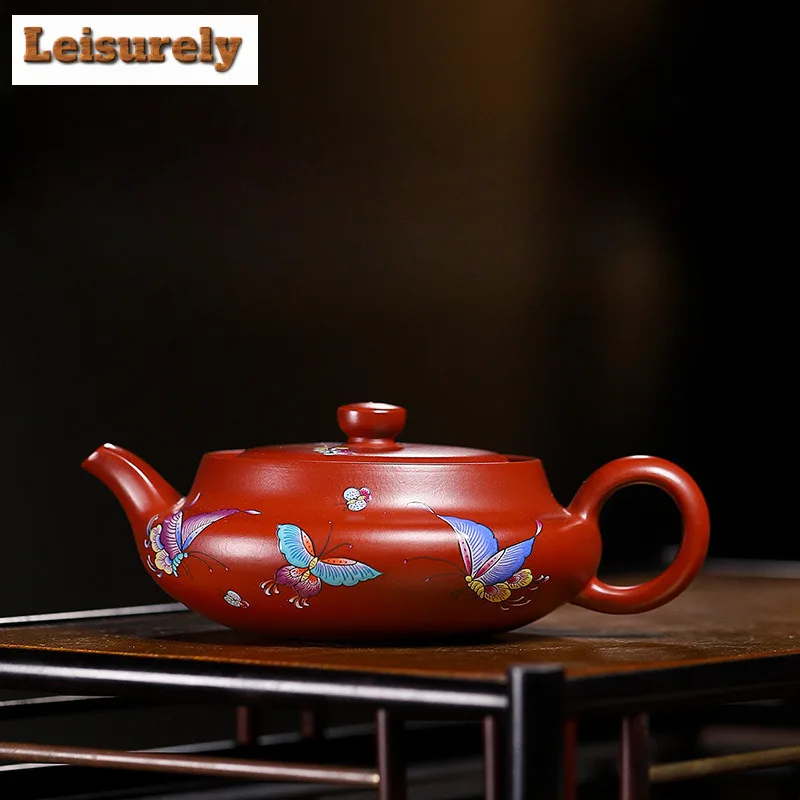 

170ml Yixing Purple Clay Teapots Handmade Colored Drawing Butterfly Pot Raw Ore Dahongpao Mud Kettle With Filter Zisha Tea Set